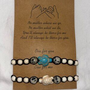 Turtle shell bead bracelets (quantity 2: "One for you, One for me"), adjustable